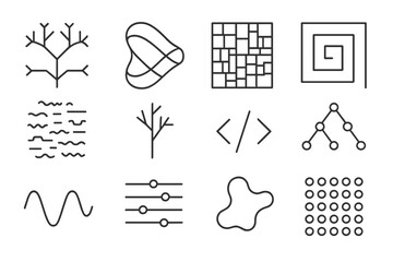 Geometric and abstract icons on metallic background