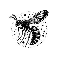 Wasp insect with sting isolated on white background