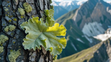 Vegetation thriving on a tree at high-altitude peak