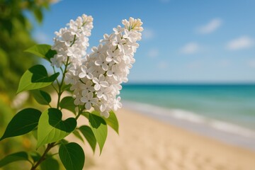 Wall Mural - bright summer day with blooming lilac flowers and vibrant leaves