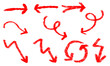 © Pixora - Hand-drawn red arrows PNG. Curved, straight, spiral and sketch marker arrows isolated on transparent background. Decorative arrow set for infographic, presentation, and digital design.