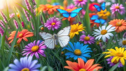 Wall Mural - insect activity amidst bright and colorful flower displays