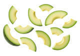Fresh avocado slices isolated on transparent background