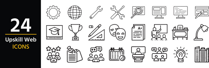 Web Icons: Illustrative web icons representing tools, learning, business, and design concepts, perfect for educational and technological applications.