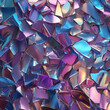 © Pachara - Vibrant abstract pattern of shattered glass pieces in iridescent colors creates dynamic and mesmerizing visual effect. reflective surfaces display spectrum of blues, purples, and pinks