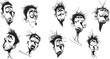 © layan - Character expression sketches: a collection of cartoon faces showing different emotions and moods.