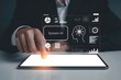 © Hnaistock - Businessman interacting with a digital tablet displaying System AI interface showcasing data analysis machine learning and futuristic technology for business intelligence and automation