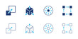 © Vector4all - Scale up icon set. Containing growth arrow, cube expansion, circle distribution, and square extension icons. icon collection.