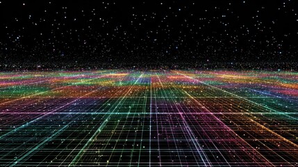 Neon grid network on black background