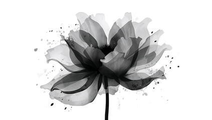 Wall Mural - ephemeral beauty monochrome floral bloom with graceful petals and splattered paint details on