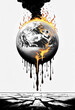 © PANDORA ILARE - il pianeta terra si consumalentamente tra le fiamme sciogliendosi e gocciolando fuoco e catrame, the planet Earth is slowly consuming itself among the flames, melting and dripping fire and tar