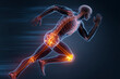 © heerim studio - Anatomical illustration of a human figure running with visible bones, joints and muscles.