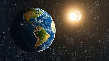 earth, moon, and sun in space