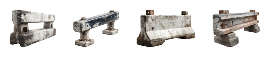 Industrial concrete barriers for road safety urban product, isolated on transparent background, png set