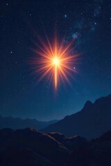 Wall Mural - A single, brightly shining star dominates a dark night sky, radiating light and cosmic energy Perfect for concepts of hope, dreams, ambition, leadership, and celestial wonder , twinkle, dark