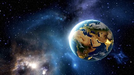 Wall Mural - Planet Earth illuminated in the vast cosmos, a stunning celestial view of our world transitioning from day to night.