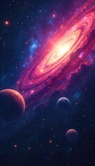 Wall Mural - A sprawling, star-filled galaxy, nebulas swirling in vibrant colors, distant planets orbiting unseen suns Perfect for science fiction, space exploration, or cosmic fantasy themes , space, galaxy
