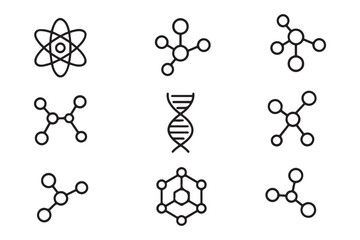 Wall Mural - Molecule icon vector illustration. Symbol of science, nuclear physics, scientific research, education, electrons, proton sign vector. Symbol of Molecule line icon vector isolated on white background.