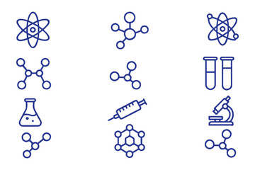 Wall Mural - Black Line Art DNA Icons for Biology, Genetics, and Lab Work Illustrations