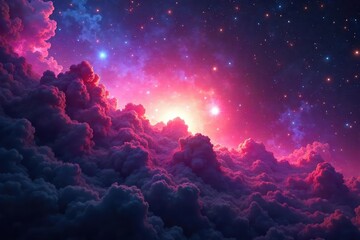 Wall Mural - Vibrant Nebula Swirls A Cosmic Landscape of Glowing Gases and Distant Stars, Perfect for Science, Space Exploration, Astronomy, and Fantasy Art