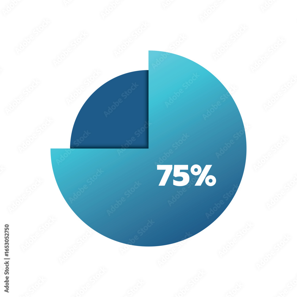 75 percent pie chart. Isolated symbol. Vector gradient element ...