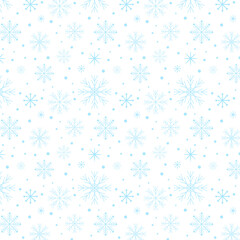 Wall Mural - Snowflake seamless pattern.Christmas seamless pattern with light blue snowflakes isolated on white background.Winter  background vector wallpaper.