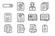 © Tanya - Knowledge Base Icons. Line style icons of knowledge base: search help bar, knowledge article icon, self-service icon,