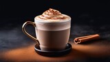 a cinnamon cappuccino in a mug on a black background