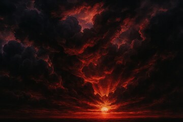 Wall Mural - the sunset paints a dramatic canvas of red and black clouds