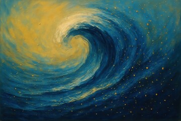 Wall Mural - The swirling patterns of a galaxy in deep blue and golden hues