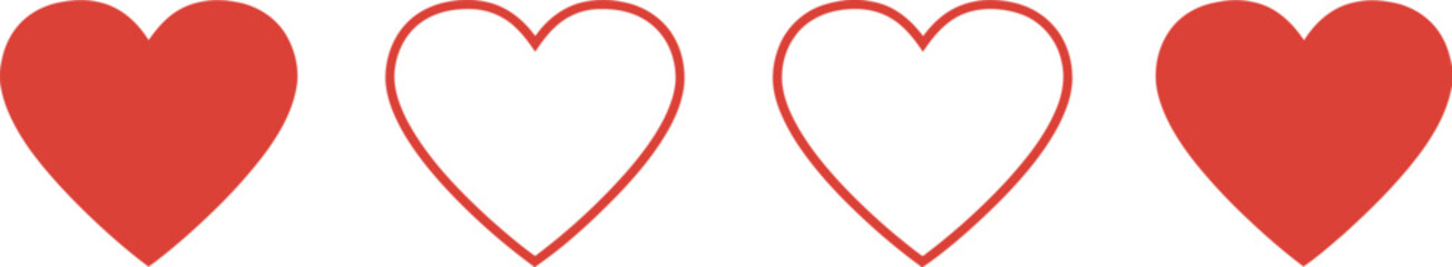 Red heart outline pattern repeating horizontally on transparent background