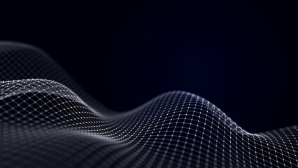 Wall Mural - Abstract blue futuristic background. Technological wave of information data flow. 3D rendering.