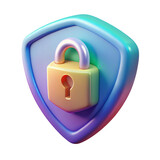 Iridescent 3d shield and lock icon isolated on transparent background