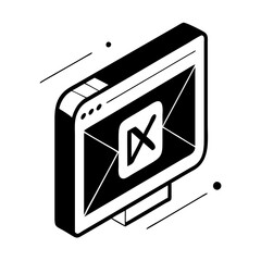 Vector art of isometric computer screen displaying a digital interface with a cross symbol