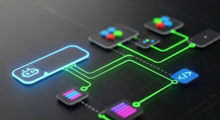Abstract technology network connection with digital data flow