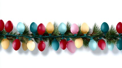 Wall Mural - a colorful string of christmas lights with a green tree branch. the lights are in various colors and