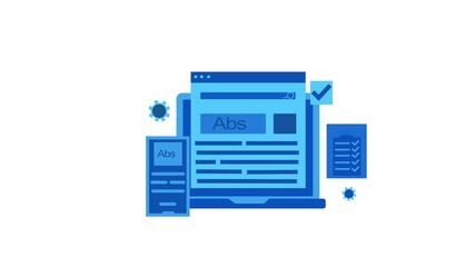 Monochrome Animation of a laptop and smartphone displaying web content, with gears and checklist icons, symbolizing digital technology and productivity