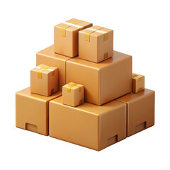 3d stack of cardboard boxes isolated on transparent background