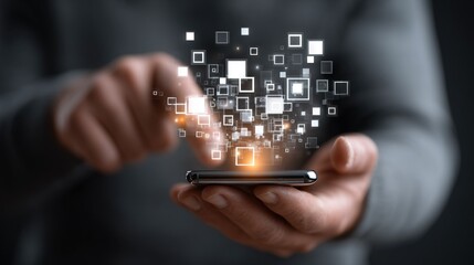  Person with phone screen filled with squares