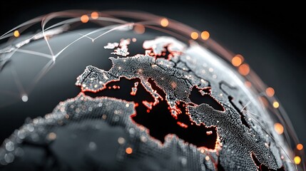 Wall Mural - a zoomed-in image of a globe on a dark backdrop with orange and white illumination surrounding it