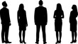 © Mohamed - Vector silhouettes of men and women, a group of standing business people, looking up, back view, profile, black color isolated on white background