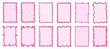 © dollitude - Cute curvy doodle vector frames and borders on pink background with polka dots and stripes patterns, Rectangle shapes with wavy squiggly lines in coquette style