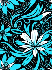 Wall Mural - abstract floral design: cyan and black swirls