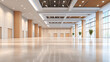 © THIBNH - vast empty convention hall with shiny concrete floor, beige walls. modern architecture of exhibition center interior, design with perspective view of metal ceiling, bright lights. commercial space