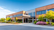 © THIBNH - modern medical office building exterior. brick corporate facility for headquarters. pro workplace environment, health care clinic. clean, contemporary architecture, inviting medical center for