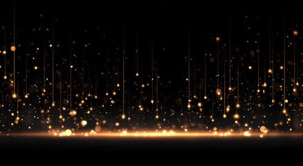 Wall Mural - Golden particles raining down on black background
