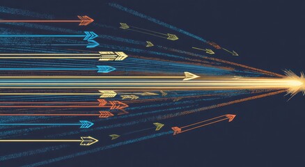 Wall Mural - Arrows converging toward a bright point