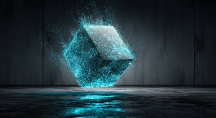 Wall Mural - Abstract cube,  glowing particles