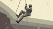 © Kanan - Illustration of a soldier rappelling down a cliff face with dynamic style