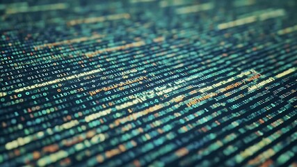 Abstract Binary Code Background with Teal and Yellow Digits Data Stream Visualization for Technology Concept
